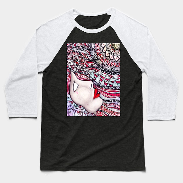 Trippy Mushroom Half Face Baseball T-Shirt by asiancoffeegirl